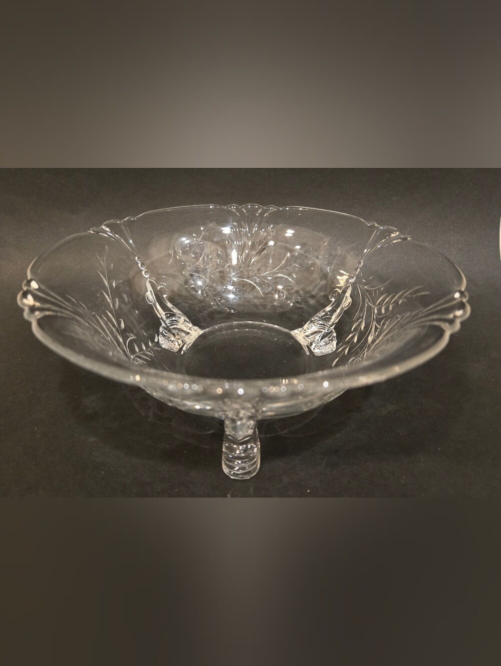 Vintage Hand Made Clear Glass Pedestal Serving Bowl - Elegant Floral Design